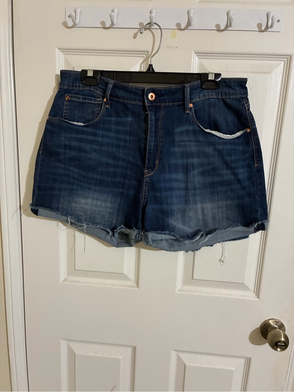 Levi's Dark Blue Denim Cutoff Shorts with Frayed Hem
